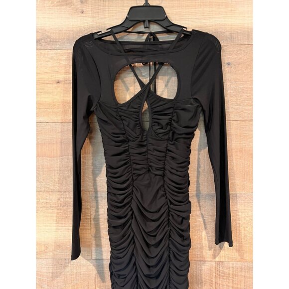 ASOS CUTOUT RUCHED LONG SLEEVE MIDI DRESS IN BLACK Size US 4 - Picture 3 of 7